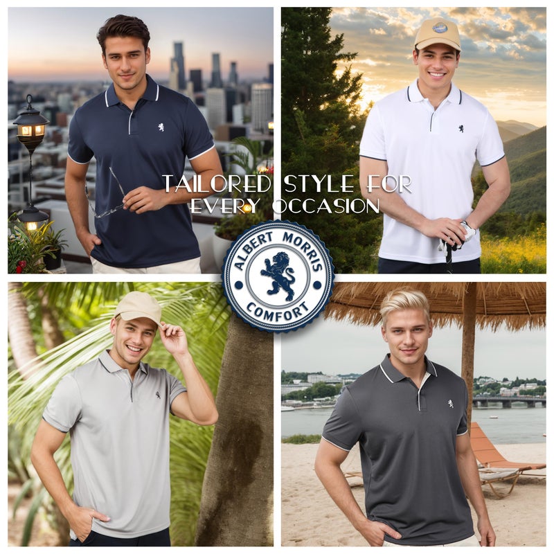 Albert Morris Mens Striped Short Sleeve Polo Shirts 4 Pack - Regular Fit - Multicolor - Nautical Collection - XX-Large - Image 2